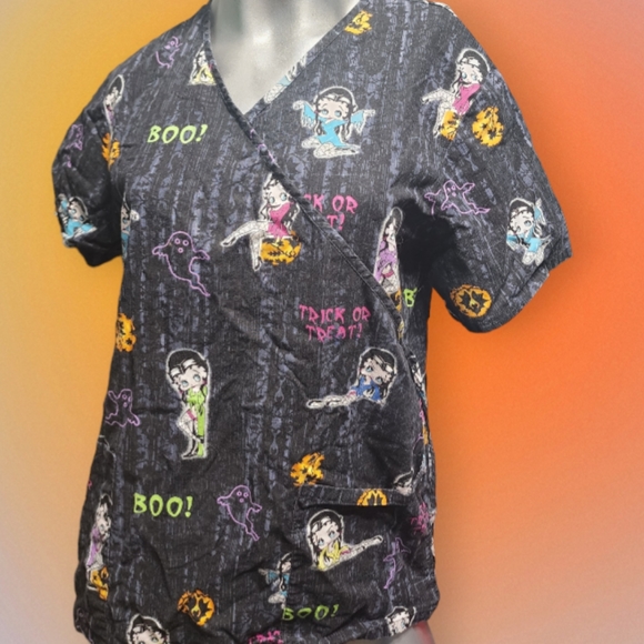 Betty Boop Tops Betty Boop Scrub Top 0 Cotton Halloween Trick Or